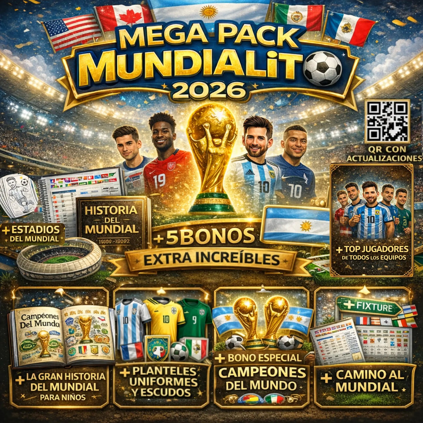 Mega pack Camino al Mundial 🏆 + 5 Regalos y 900 Figuritas Album Mundial ⚽️